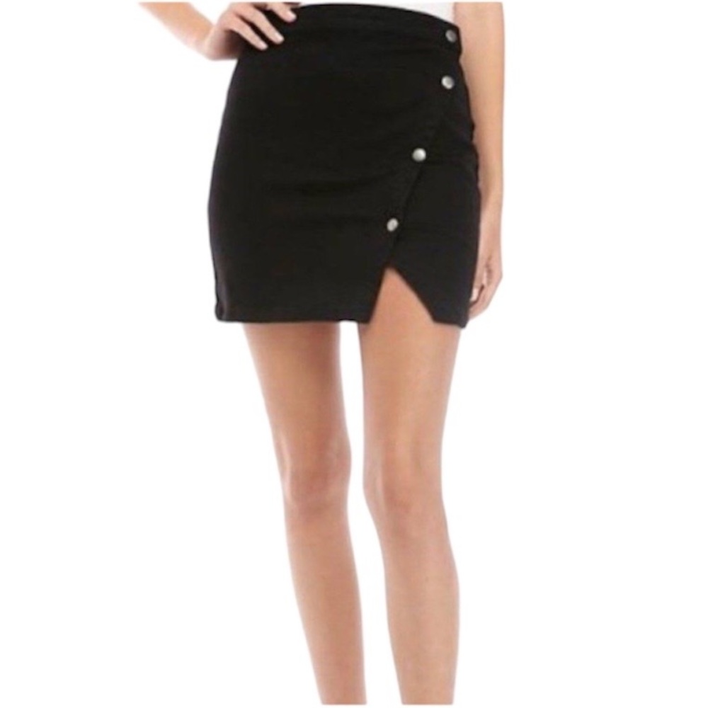NWT Free People Black Denim Silver Snap Mini Skirt XS/0